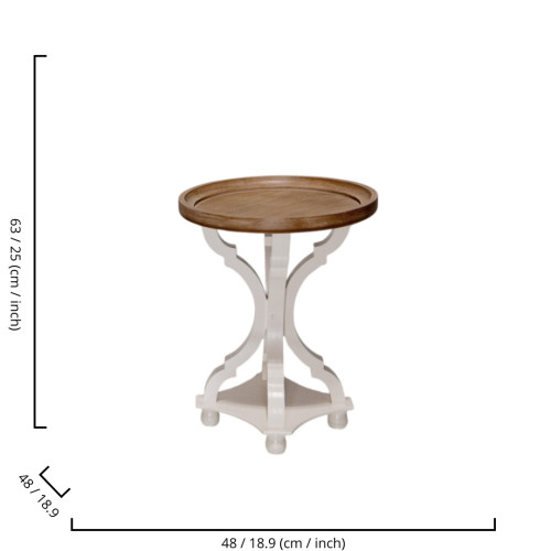 French Country Side Table White - Natural (Round)