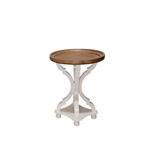 French Country Side Table White - Natural (Round)
